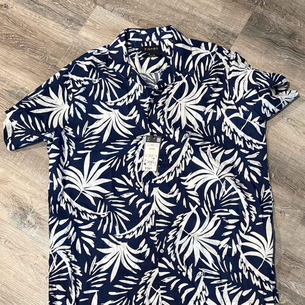 NWT Piombo Navy Blue and White Men's cotton Shirt sz xxl RUNS SMALL